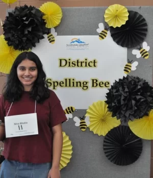 Nina Bhatia, 8th grade, 2024 SUSD Spelling Bee champion. Photo courtesy of SUSD.